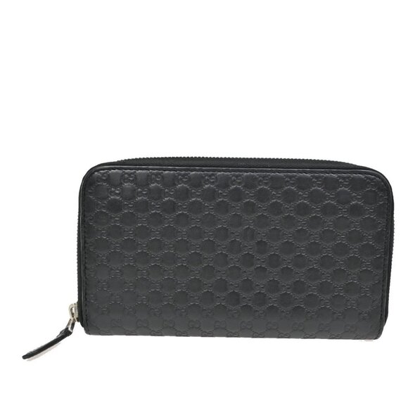 GUCCI Logo Guccissima GG Pattern Long Zipper Wallet Leather Black - Picture 1 of 12
